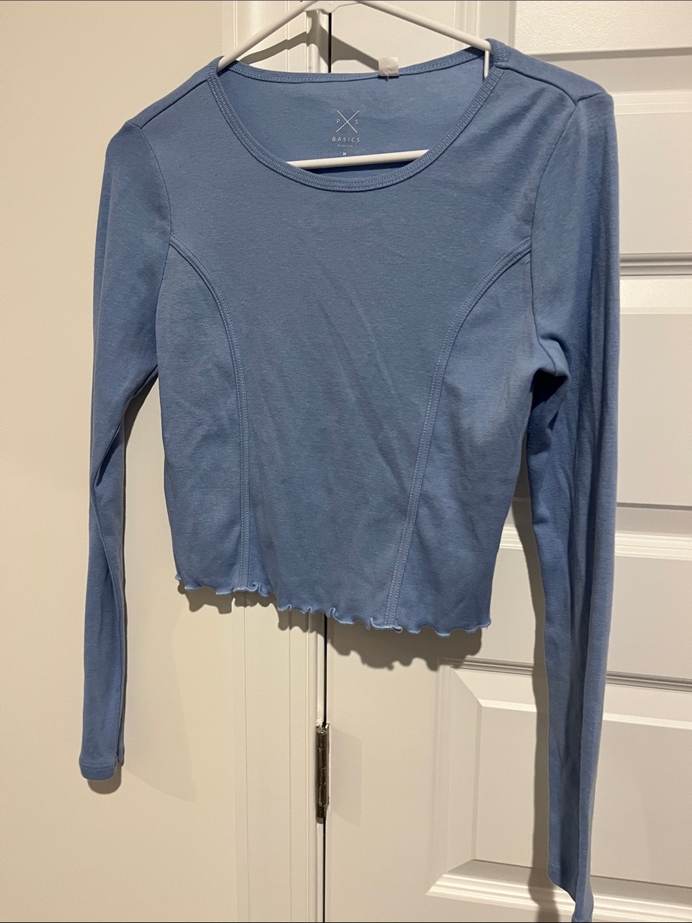 Pacsun Dusty Blue Long Sleeve Lettuce-Hem Top